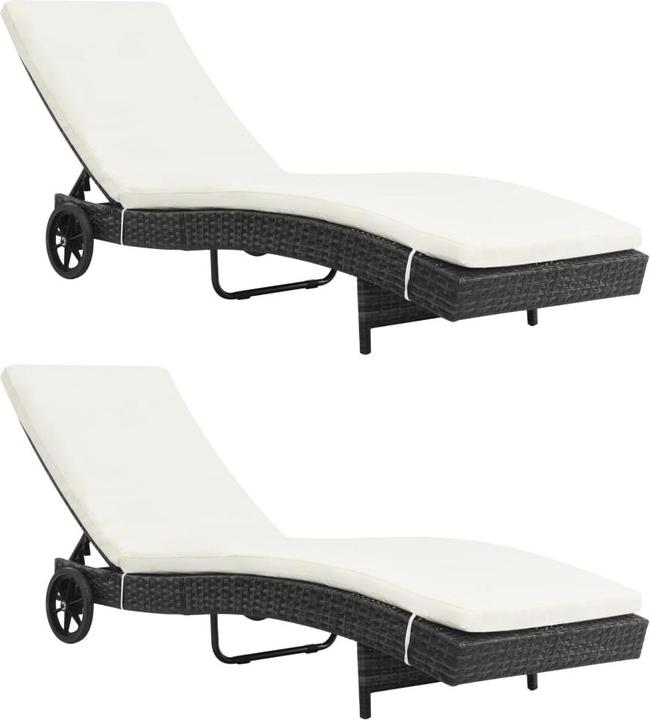 Produktbild VidaXL Sonnenliegen 2 Stk. mit Rollen und Auflagen Poly Rattan (60 cm)