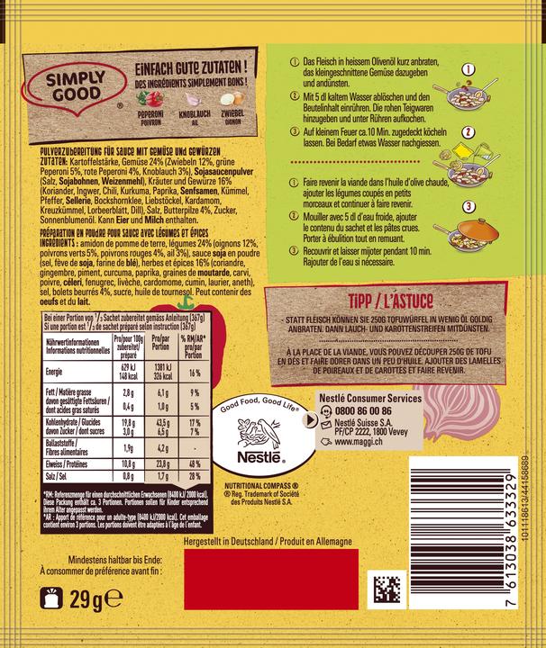 Valeurs nutritives et ingrédients Maggi Mix Mah Meeh (29 g)