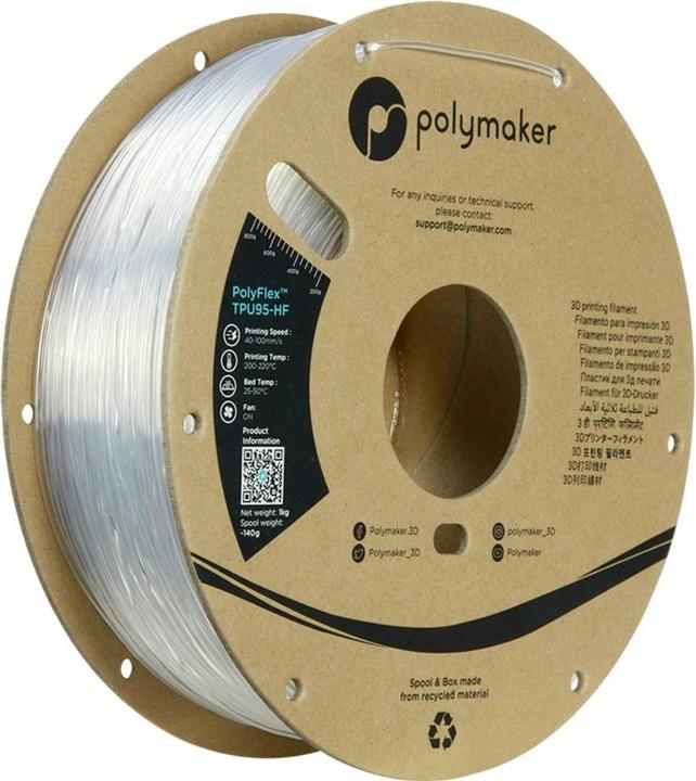 Immagine prodotto Polymaker PD03003 TPU95-HF Filamento TPU, filamento flessibile flessibile, filamento ad alta velocità, (TPU, 1.75 mm, 1000 g, Trasparente)