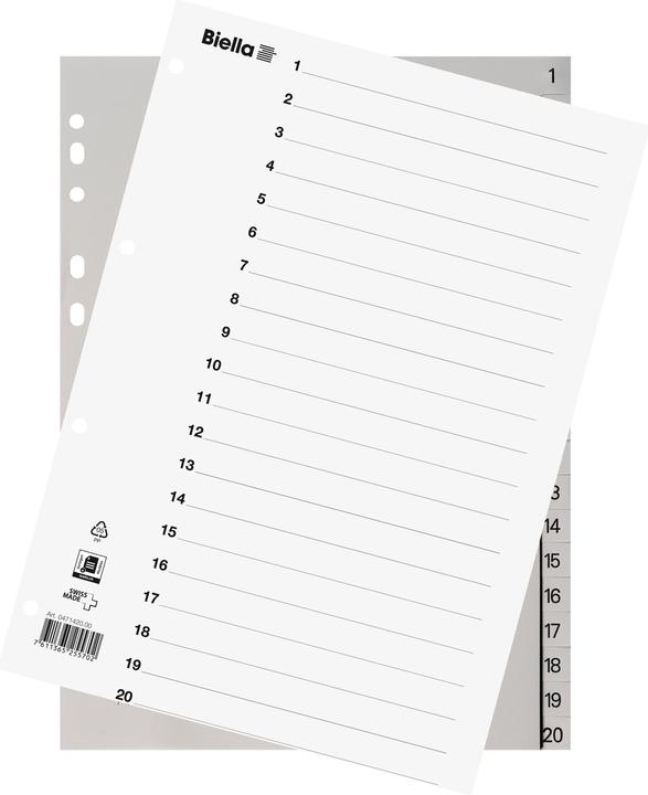 Biella Indexes full size made of PP, light grey, with index sheet