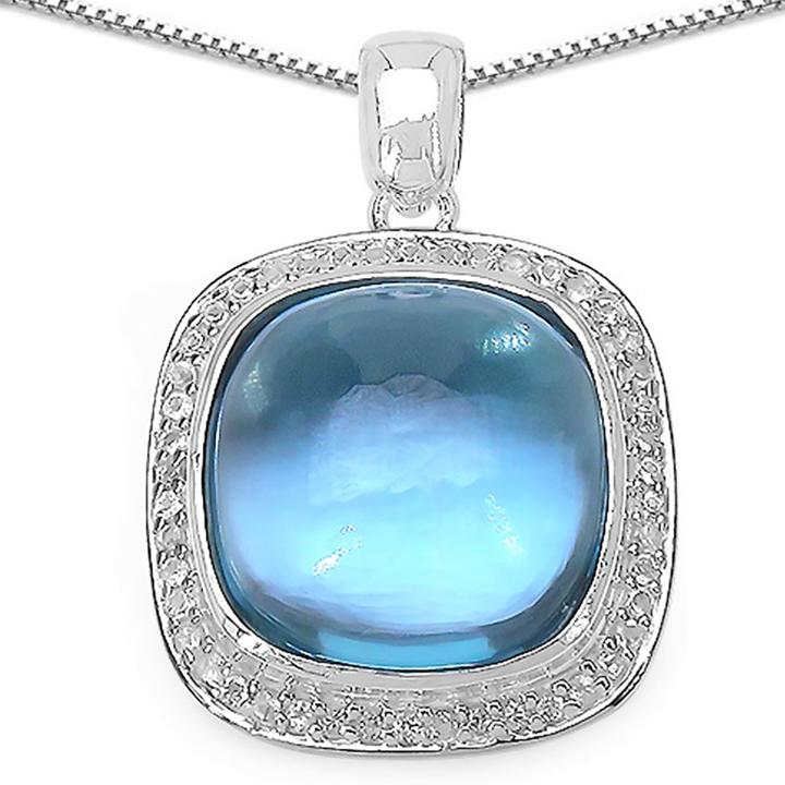 Actual product image Xen Pendant with chain blue topaz cushion cabochon 45 cm 925 silver (925 Sterling silver, 45 cm)