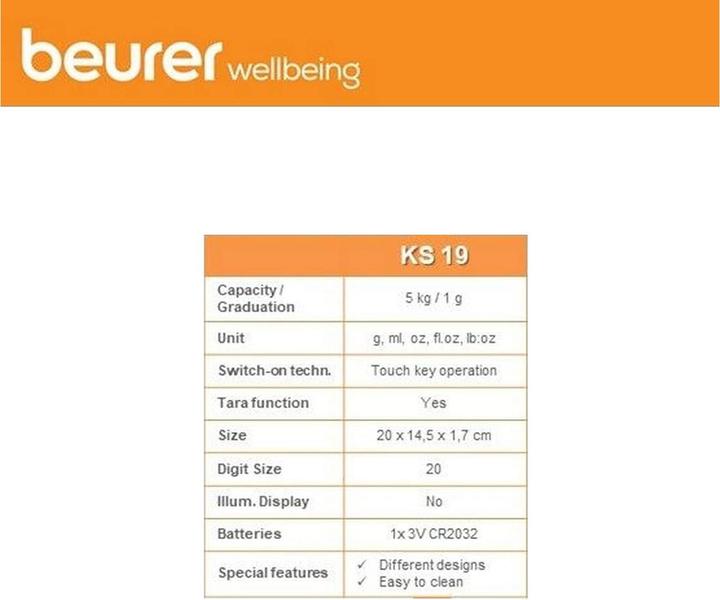 Valori nutrizionali e ingredienti Beurer Ks 19