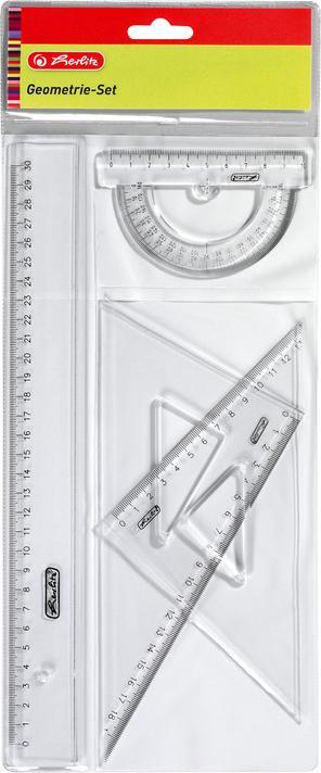 Produktbild Herlitz Geometrie-, Zeichendreieck (Büro, Schule) Geometrie-Set 4-teilig Kunststoff transparent (19 mm)