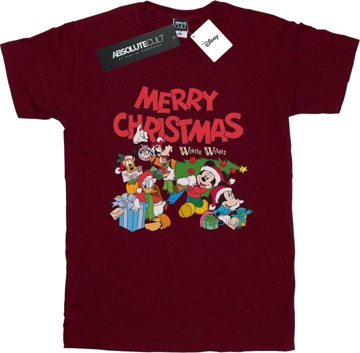 Actual product image Disney Womens/Ladies Mickey And Friends Winter Wishes Cotton Boyfriend T-Shirt (S)