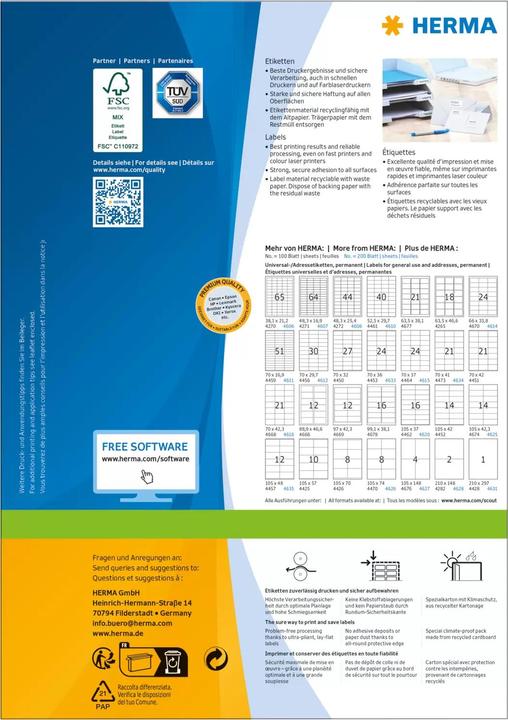 Produktbild HERMA Adressetiketten A4