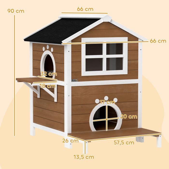 Immagine prodotto Swisshandel24 Katzenhaus aus Holz Katzenhöhle mit Fenster, Balkon für Indoor, Outdoor Braun (Gatto)