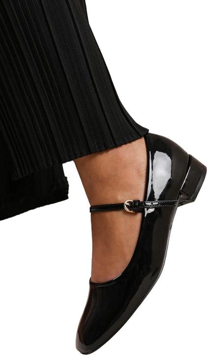 Actual product image Where's That From Womens/Ladies Minsk Patent Faux Leather Buckle Detail Wide Low Heel Ballet Shoes (37)