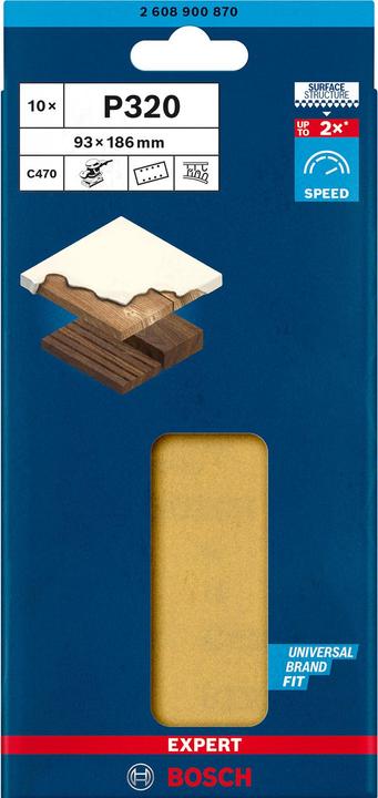 Produktbild Bosch Professional Zubehör EXPERT C470 Schleifpapier mit 8 Löchern für Schwingschleifer, 93 x 186 mm, G 320, 10-tlg. (320)