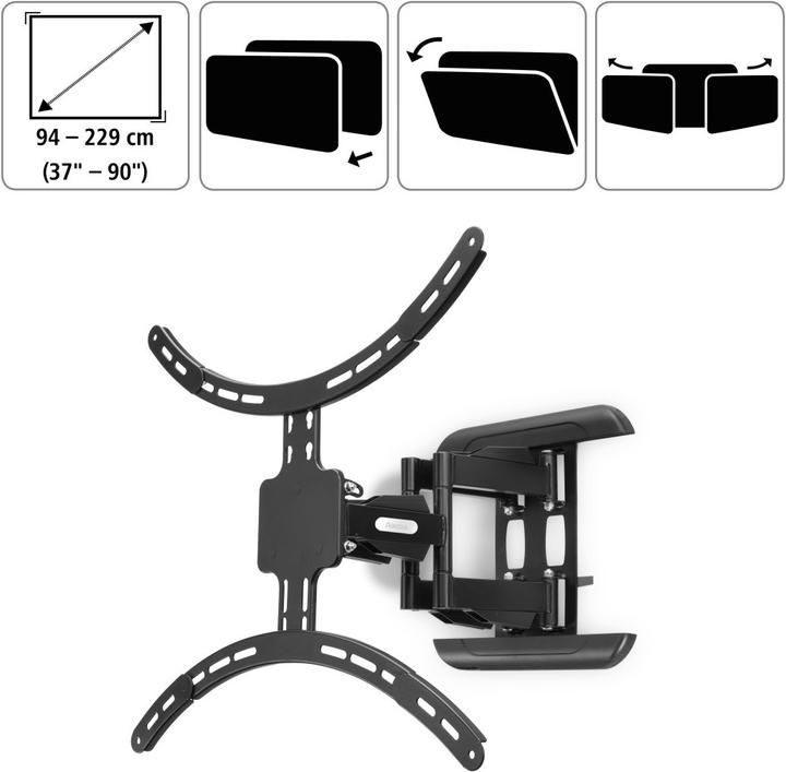 Produktbild Hama TV-Wandhalterung FULLMOTION, 3 Sterne, 229 cm (90"), Schwarz (Wand, 90", 50 kg)