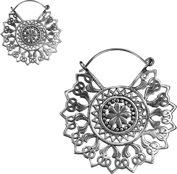 Actual product image Star Piercing Earring silver sun with flower (Brass)