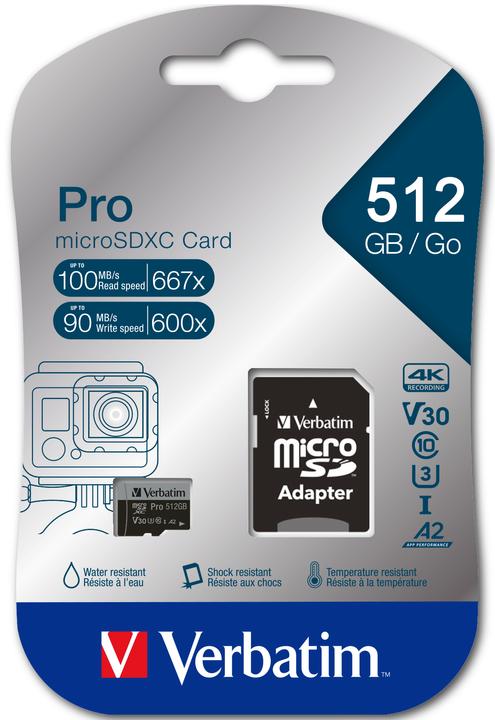 Image du produit Verbatim Pro (512 Go, microSDXC, U3, UHS-I)