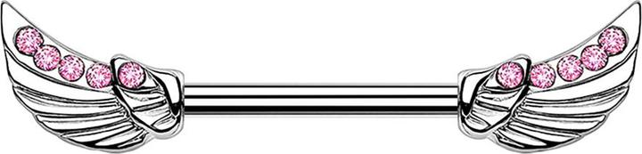 Image du produit Star Piercing Barbell silber Engelsflügel Kristall pink (Acier chirurgical 316L, Laiton)