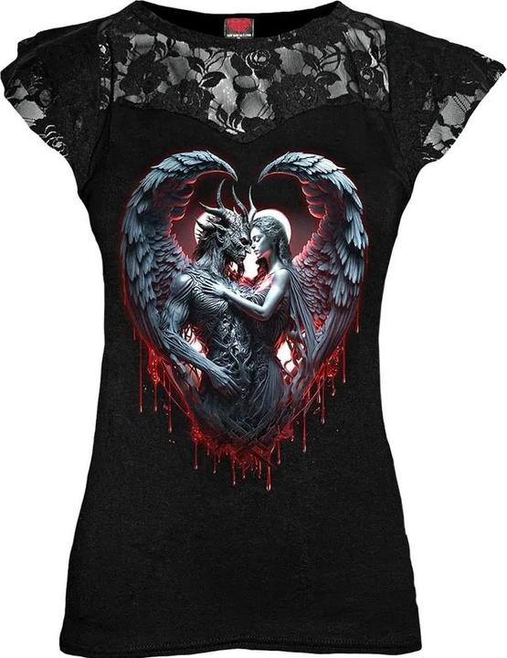 Actual product image Spiral Womens/Ladies Solemn Vow Lace Detail Capped Sleeved T-Shirt (S)
