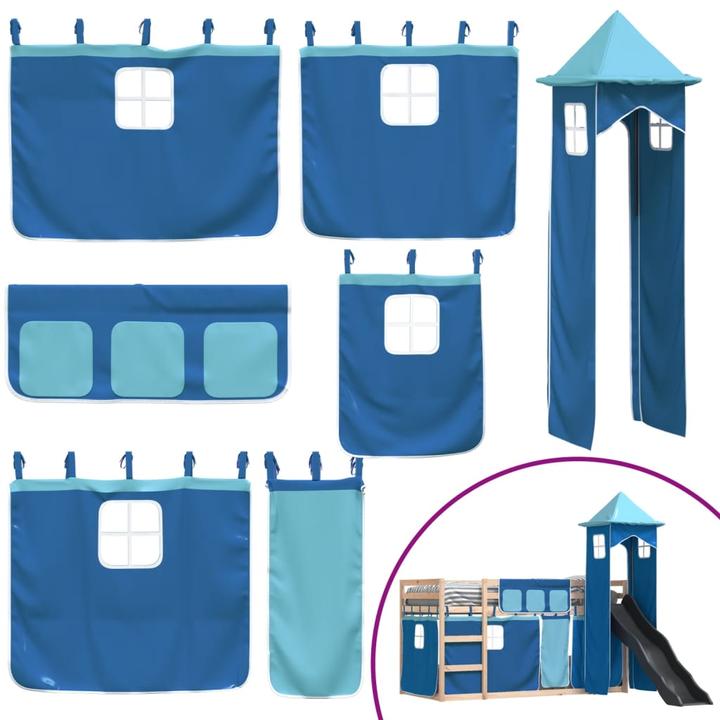 Immagine prodotto VidaXL Letto a castello con scivolo e tende (90 x 200 cm)