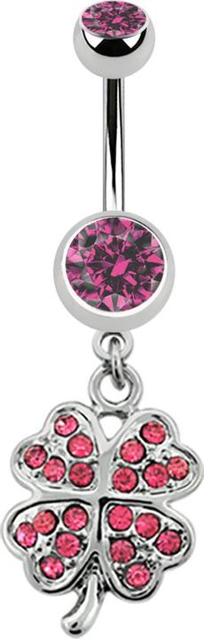Produktbild Star Piercing Banane silber mit Anhänger Kleeblatt pink (Chirurgenstahl 316L, ohne Messing)