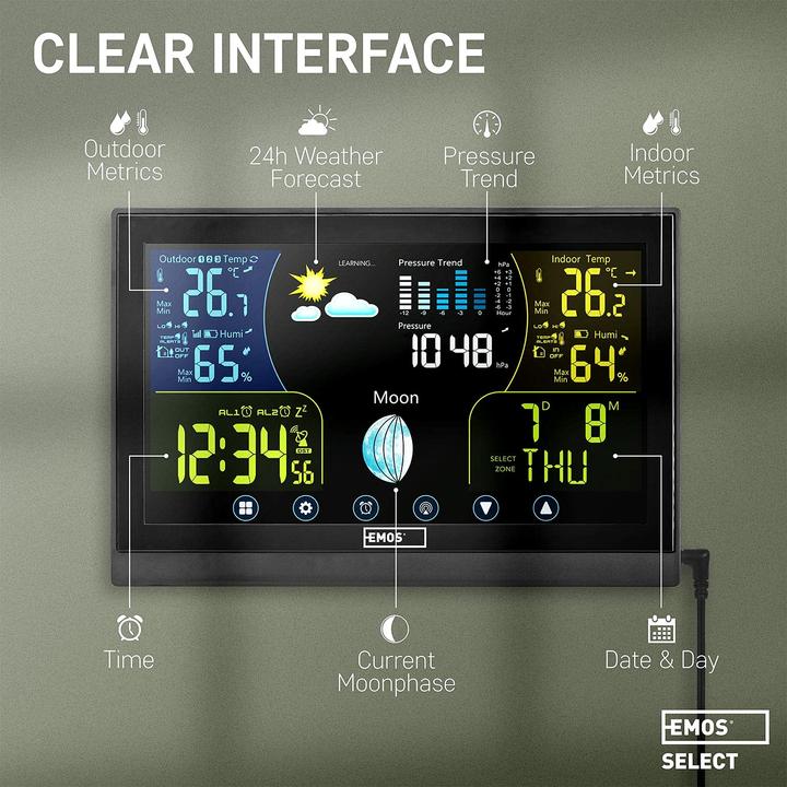 Actual product image Emos Wetterstation mit Funkuhr und Aussensensor