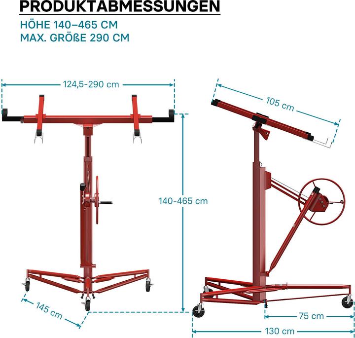 Produktbild Wiltec Plattenheber XXL Set 350 cm + 140 cm Paneelheber Montagehilfe Verlängerung 68 kg