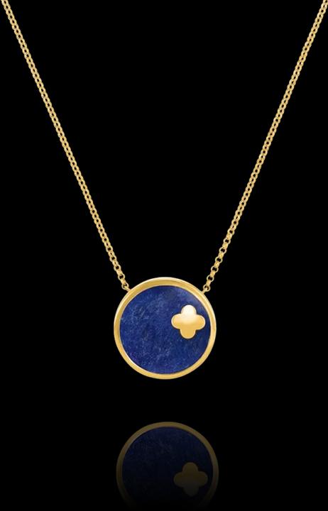 Produktbild Charles Garnier LEGENDE-Halskette mit rundem Anhänger und Kleeblatt aus Goldsilber und Lapislazuli (Silber)