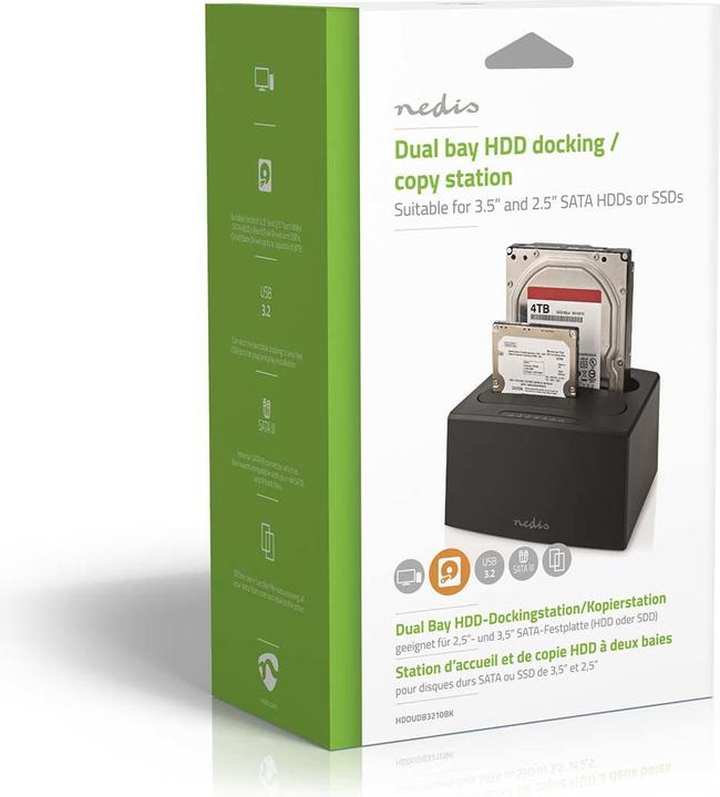 Immagine prodotto Nedis Docking station per hard disk | USB 3.2 Gen1 | USB Type-A | 2 hard disk | 2.5 / 3.5 " | USB 3.2