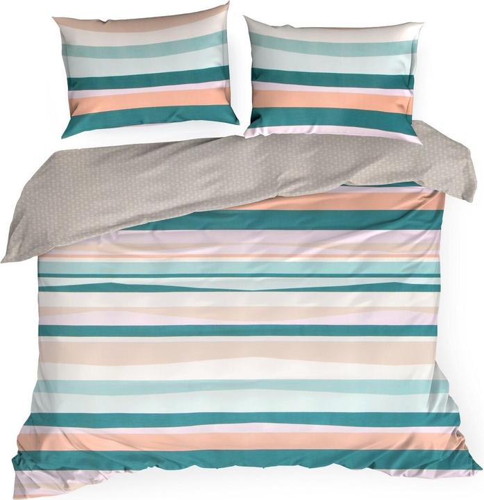 Eurofirany Biancheria da letto 220x200 cm in cotone macosatinato beige, moneta a righe Esprit (Copripiumino, 220 x 200 cm)