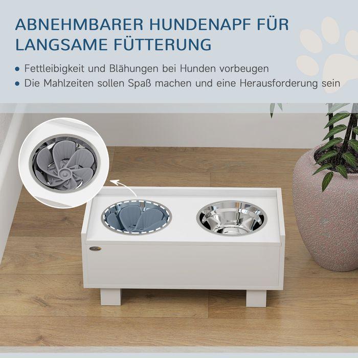 Produktbild Swisshandel24 Hundenapf erhöht, Höhenverstellbar Futternapf für Hunde mit Stauraum, Weiss (1 l)