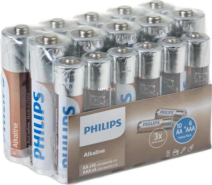 Philips LR036A16F/10 Wegwerpbatterijen 10xAA 6xAAA Alkaline (16 Pcs., AAA, AA)
