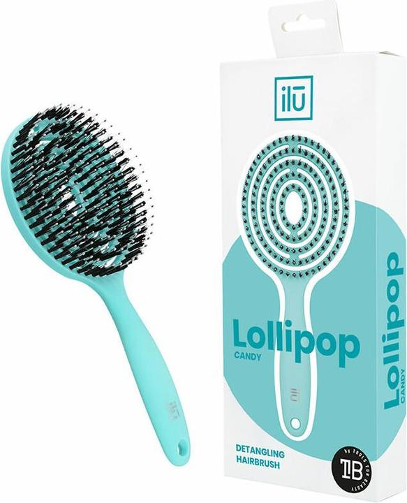 Actual product image Tools for Beauty T4B ILU LOLLIPOP CANDY Detangling Hairbrush for Wet and Dry Hair with Durable Vegan Bristles - Ocean