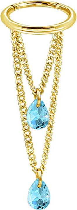 Star Piercing Micro Segmentring klappbar vergoldet Anhänger waagerecht zwei Ketten zwei Ovale Kristalle aqua (ohne Messing, Chirurgenstahl 316L)
