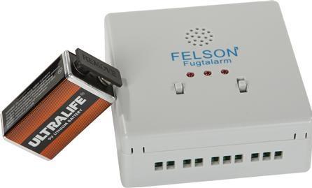 Actual product image Felson fugtalarm model 5030TI med relae og 9V lithium batteri