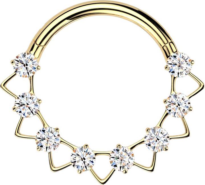 Star Piercing Micro Segmentring klappbar vergoldet dreiecke Kristalle silber (Titan G23, ohne Messing)