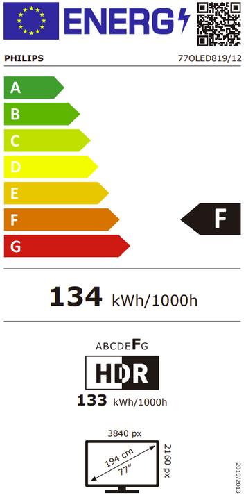 Energie-Label Philips Ambilight 77OLED819 4K OLED Smart TV (77", OLED, 4K)