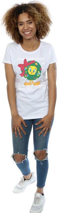 Actual product image Looney Tunes Womens/Ladies Tweety Pie Christmas Fair Isle Cotton T-Shirt (M)
