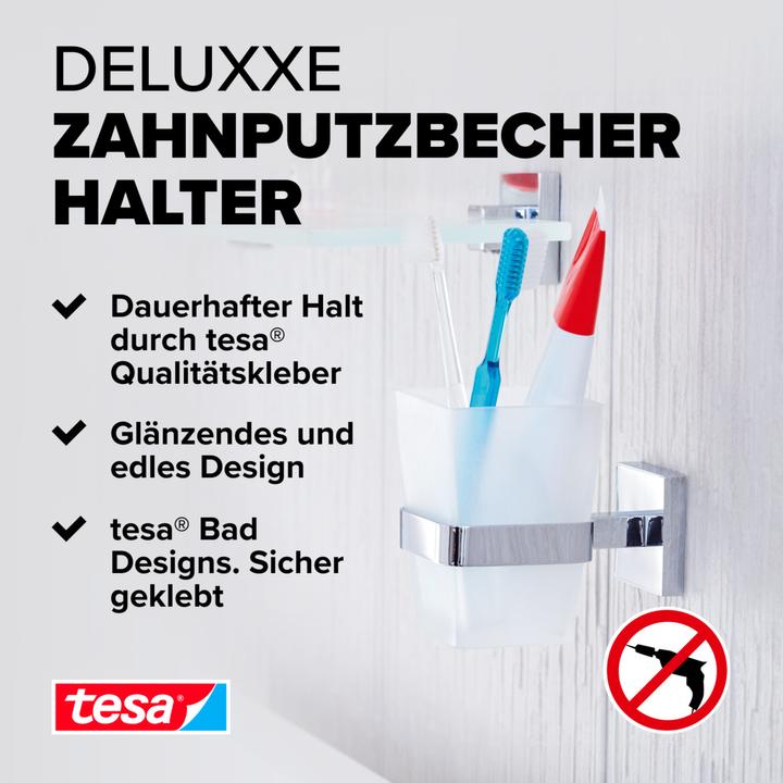 Actual product image tesa DELUXXE toothbrush tumbler incl. adhesive solution without drilling (9 x 13.5 x 18 cm)