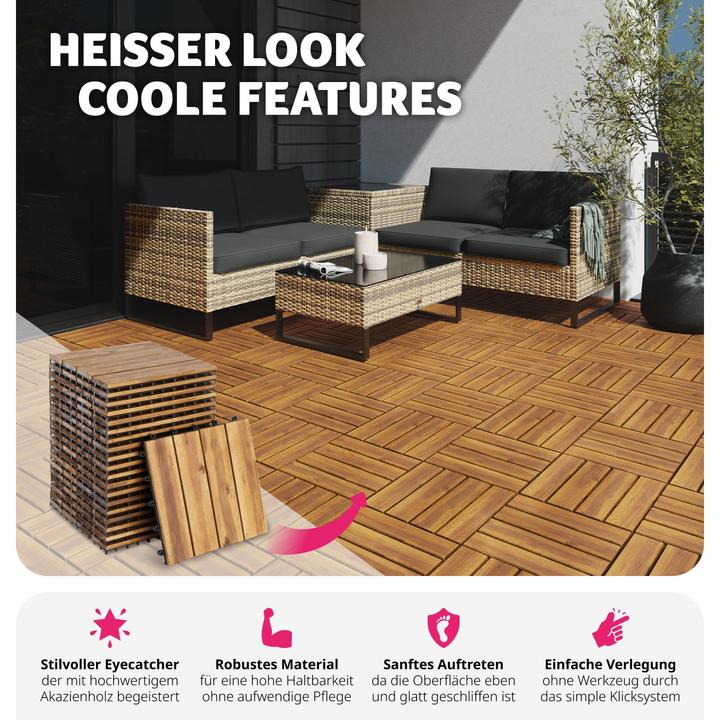 Produktbild tectake 20er Set Terrassenfliesen Tabula Akazienholz, je 4 Lamellen (20 x)