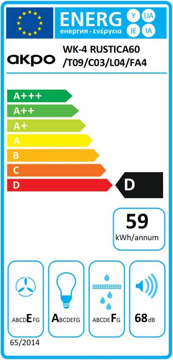Energie-Label Akpo WK-4 Rustica Wandmontiert Beige, Holz ³/h (Wandhaube)