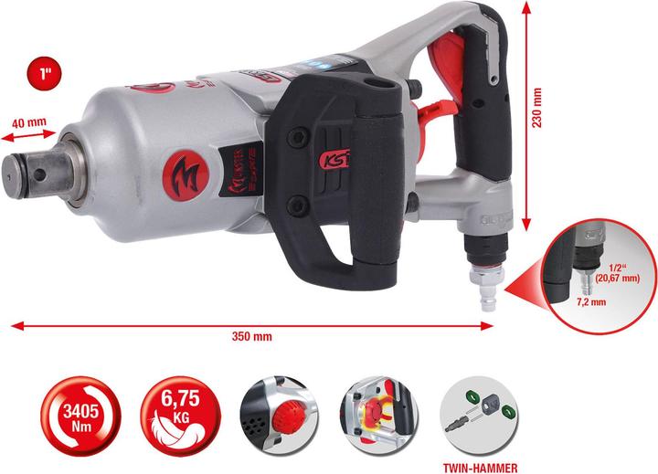 Actual product image KS Tools 1" superMONSTER high performance air impact wrench, 3405 Nm, length 350 mm (Air blast)