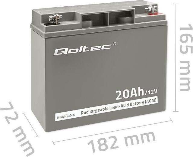 Actual product image Qoltec 53066 AGM battery 12V 20Ah max. 300A