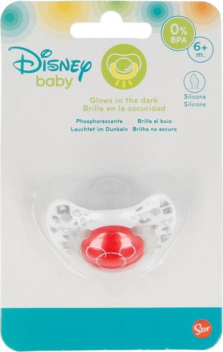 Image du produit Disney Mickey Mouse - Sucette anatomique en silicone 6 mois et + (brille dans le noir) (rouge) (1 x, à partir de 6 m.)