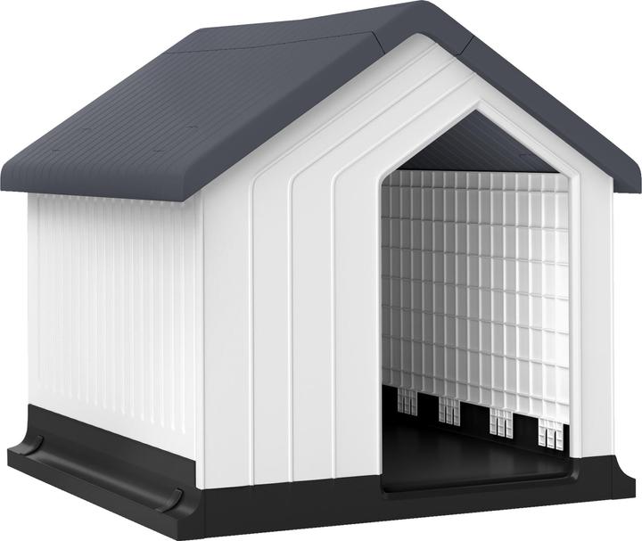 Produktbild PawHut Hundehütte Kunststoff Grau+Weiss (Hundehütte)