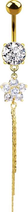 Produktbild Hollywood Body Jewelry Banane vergoldet mit Kugel und Kugel Kristall silber Anhänger Kristallblume glitzerfaden (Messing, Chirurgenstahl 316L)