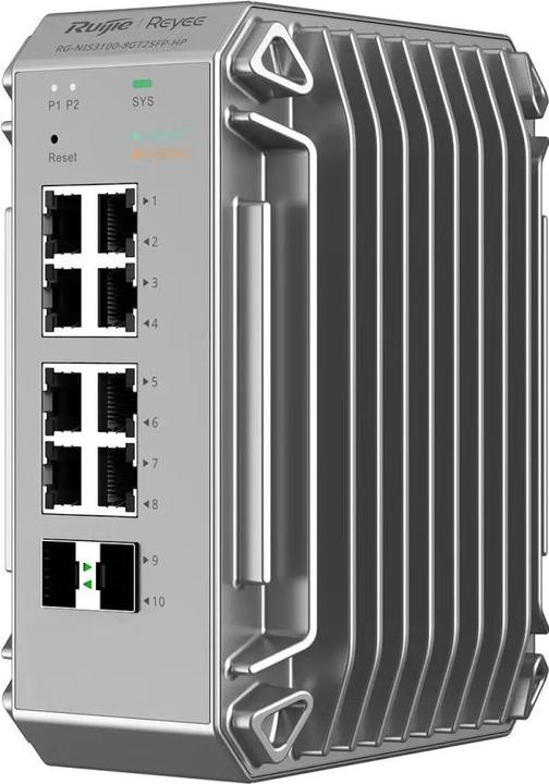 Productafbeelding Ruijie Reyee 10-poorts industriële switch, 8x Gbit, 2x SFP, tot 80°C (10 Havens)