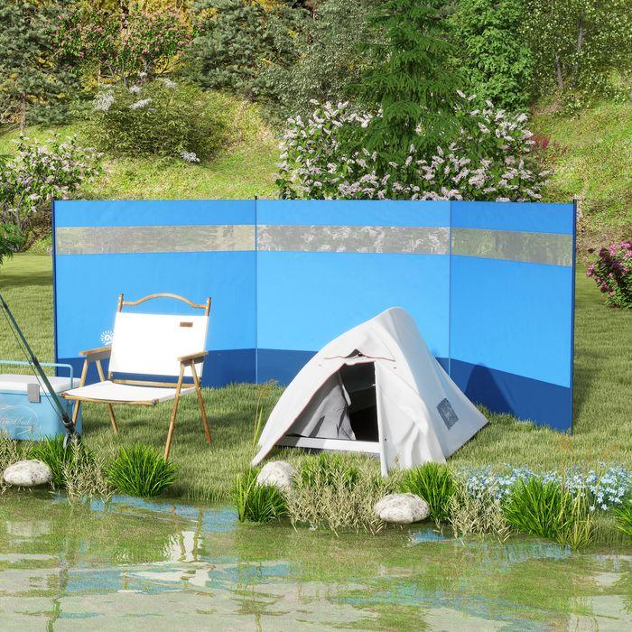 Produktbild Swisshandel24 Windschutz mit Sichtfenster und Tragetasche, Stahlstangen, 440x140cm, Blau (440 cm)
