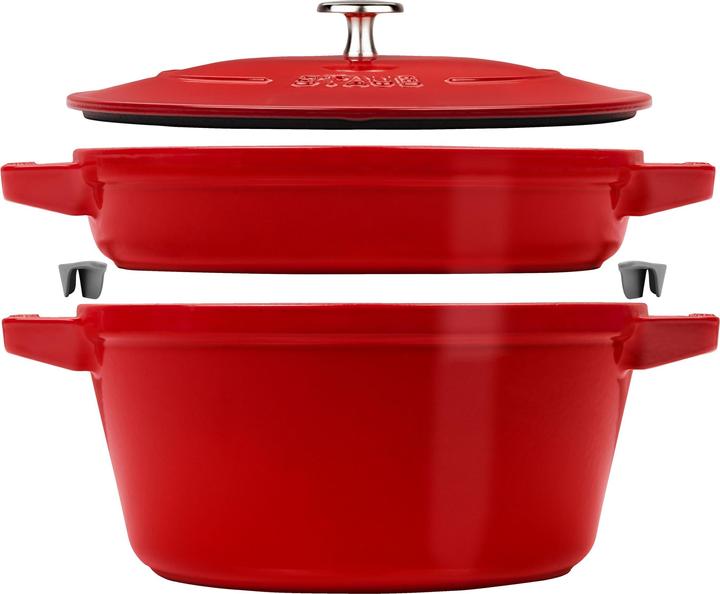 Produktbild Staub Cocotte 2tlg. 24 cm, rund, Kirsch-Rot, Gusseisen (24 cm, Bräter + Schmortopf, Gusseisen)