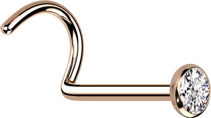 Produktbild Star Piercing Nasenstecker gebogen rosegold mit flacher Halbkugel Kristall silber (Titan G23)