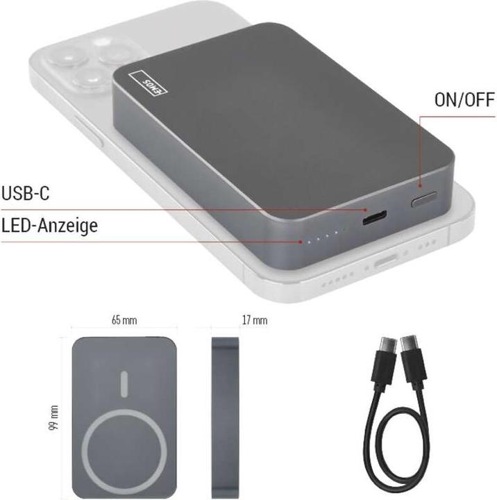 Immagine prodotto Emos Powerbank WI 1046, 10 000 mAh, 20 W+Wireless, grigio (10000 mAh, 20 W, 38.50 Wh)