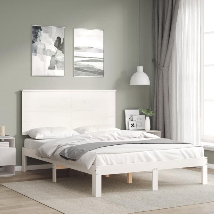 Produktbild VidaXL Massivholzbett mit Kopfteil Weiss 4FT Small Double (120 x 190 cm)