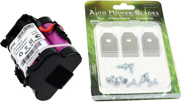 Produktbild AccuCell Standardakku für Mähroboter Gardena R40Li/R45Li / R70Li inkl. 9x Ersatz-Messer (18 V)
