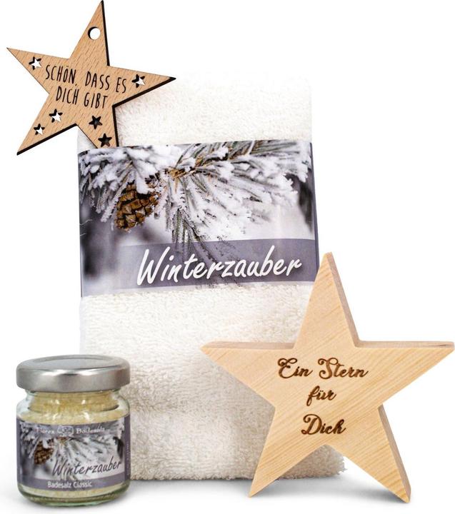 Actual product image ZNatur Christmas gift set Swiss stone pine wood Swiss stone pine star gift decoration bath salts & cloth (Body care set)