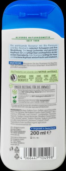 Produktbild dm alverde Anti-Schuppen Bio-Paranuss Bio-Rosmarin (200 ml, Flüssiges Shampoo)