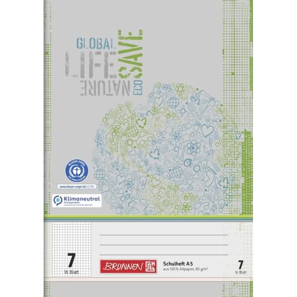 Produktbild Schulheft Recycling Lineatur 7 kariert ohne Rand (A5, Kariert, Harter Einband)